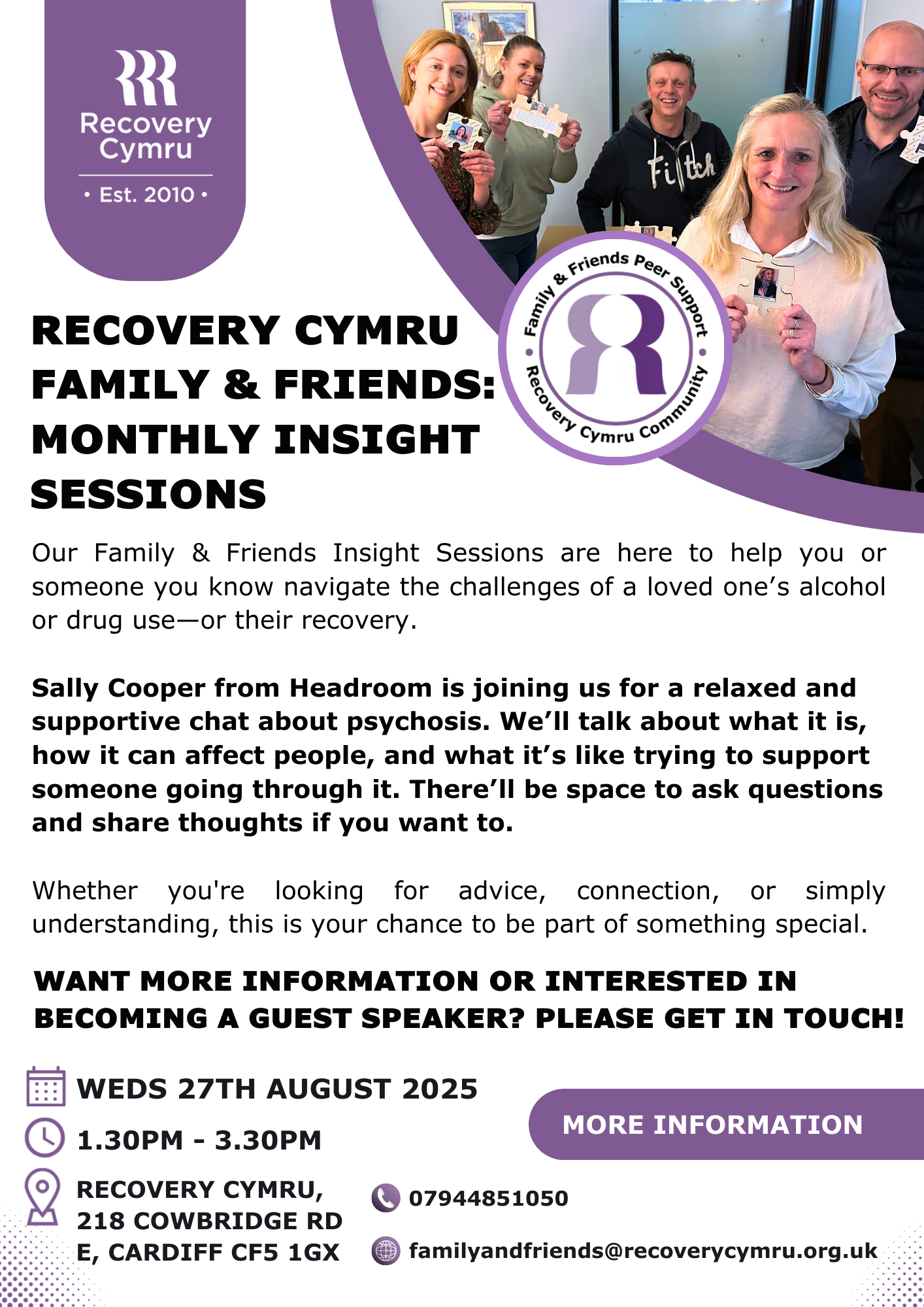 Recovery Cymru Family & Friends Insight Session Poster August 2025
